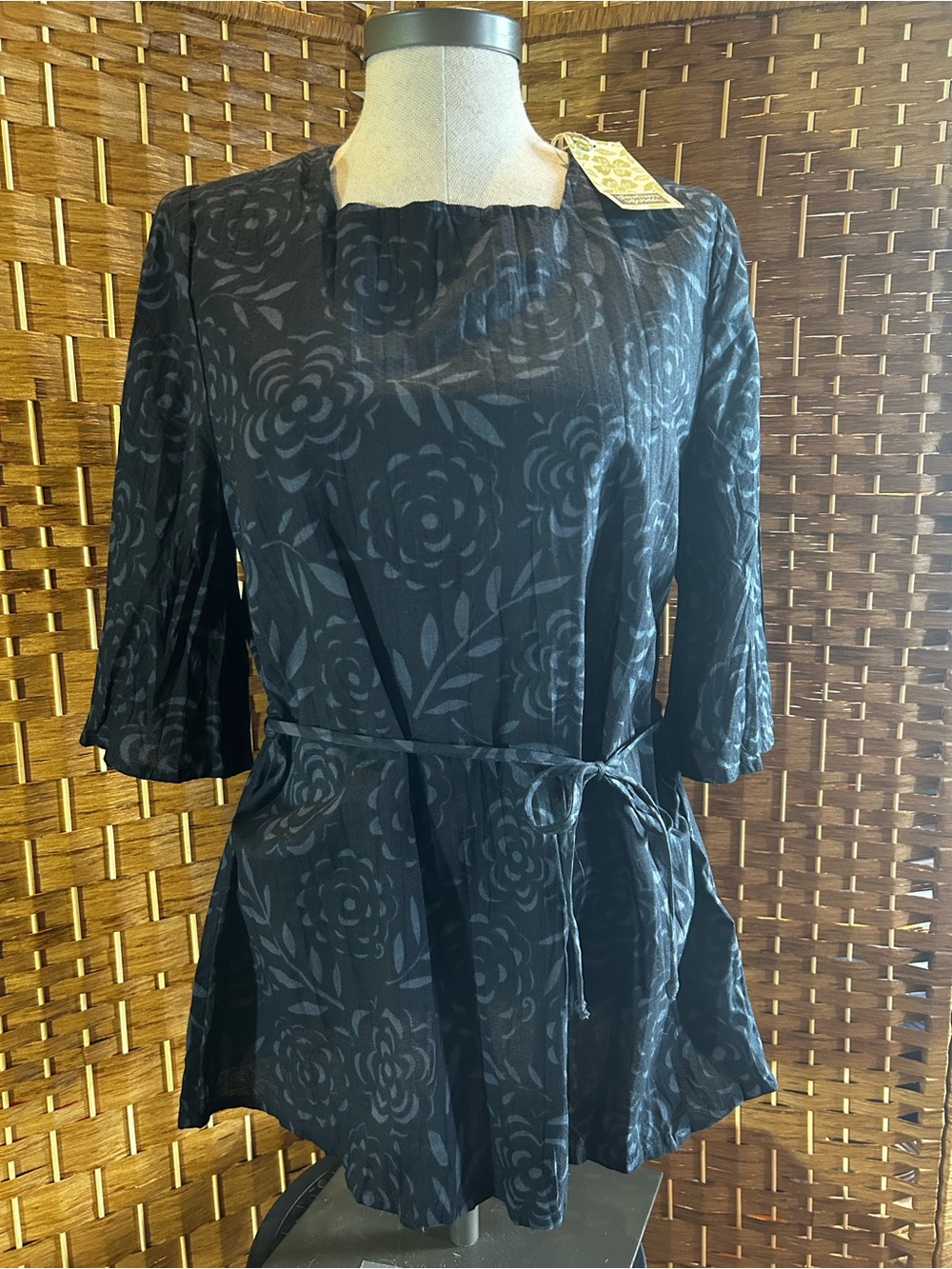 Gudrun Sjöden Minnesota Tunic NWT Organic Cotton Floral Belted Black